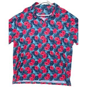 Ariat AriatTEK Polo Shirt Mens 2XL Blue Tropical Hibiscus Floral Performance